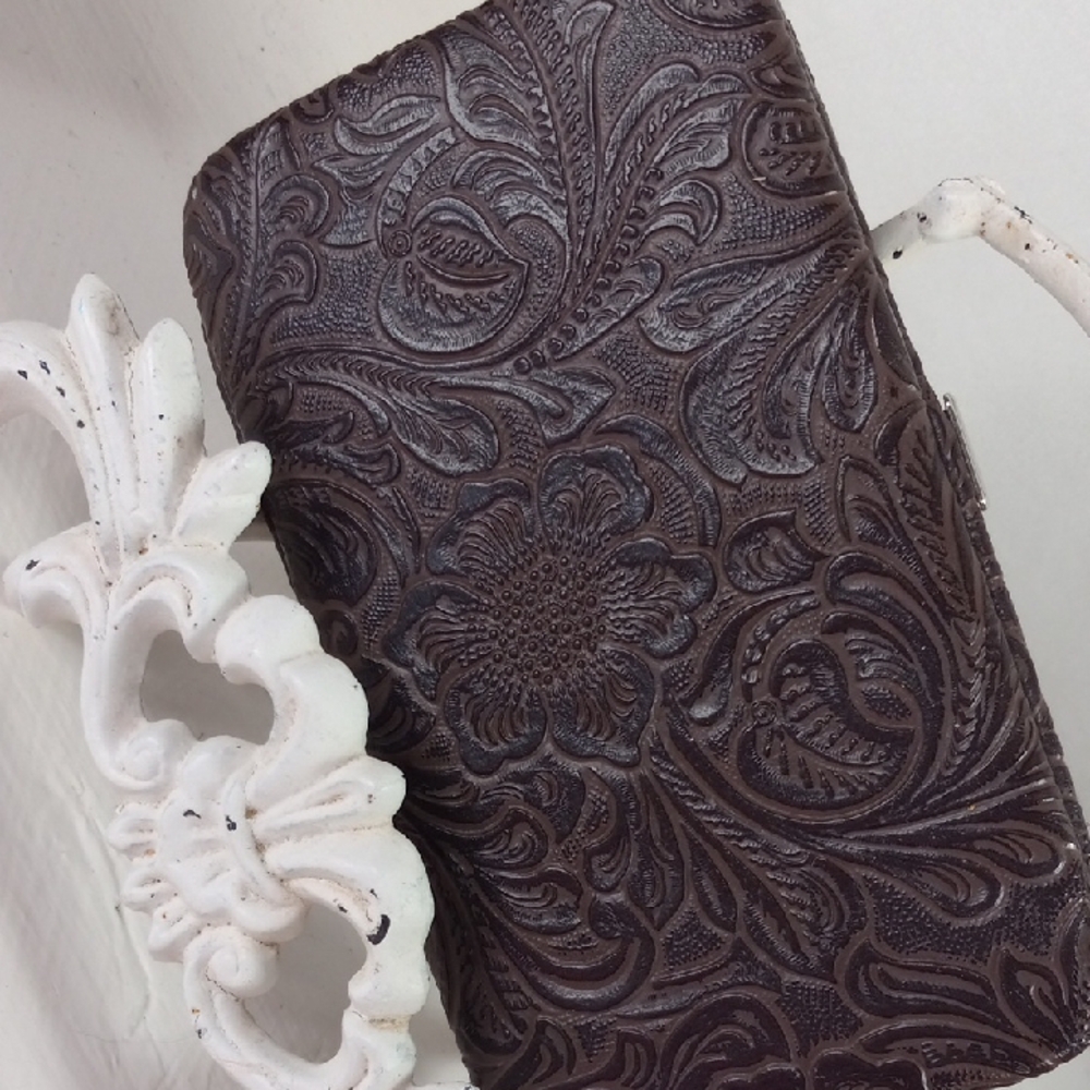 Brown Embossed Wallet with Chain Handle - Picture 3 of 4